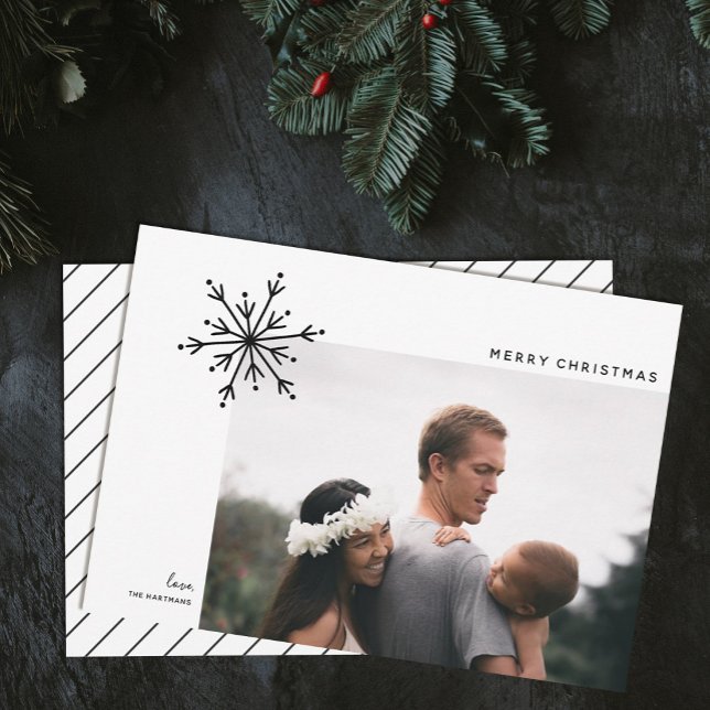 Cartão De Festividades Foto de Natal Simple Snowflake Japandi (Criador carregado)