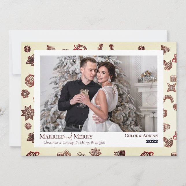 Cartão De Festividades Foto de Natal simples casada e Feliz recém-casada (Frente)