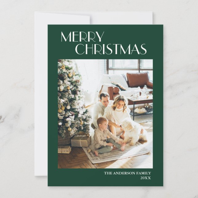 Cartão De Festividades Foto de Natal Simples e Verde (Frente)