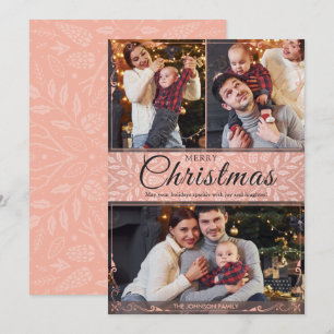 Cartão De Festividades Foto de Natal Simples Elegante Cor-de-Rosa 3
