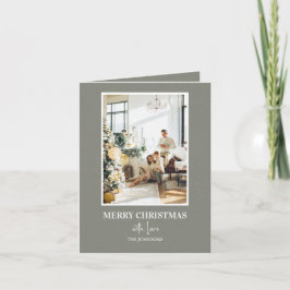 Cartão De Festividades Foto de Natal Simples em Verde Sage