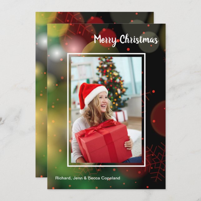 Cartão De Festividades Foto de Natal Snowflakes (Frente/Verso)