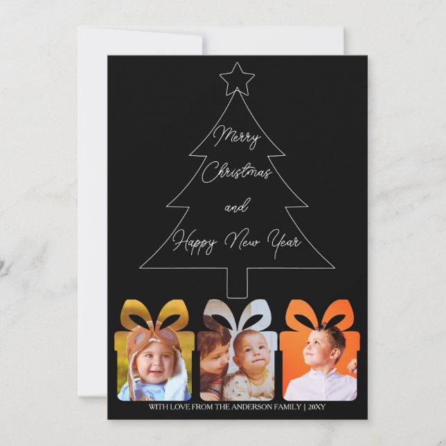 Cartão De Festividades Foto de Natal Único Preto e Branco (Frente)