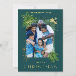 Cartão De Festividades Foto de Natal, verde