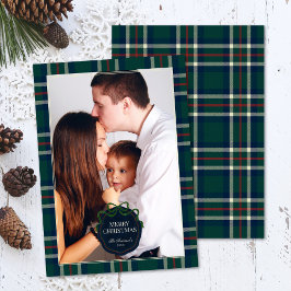 Cartão De Festividades Foto de Natal Verde em Xadrez Tartan Ousado