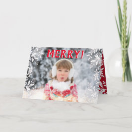 Cartão De Festividades Foto de Natal Vermelho, Branco, Holly, Festivo
