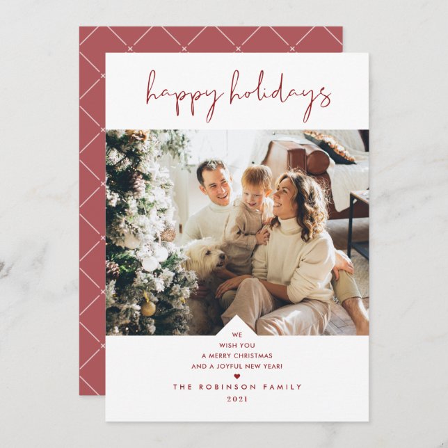 Cartão De Festividades Foto de Natal Vermelho de Cereja, Típica Diversão  (Frente/Verso)