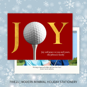 Cartão De Festividades Foto de Natal Vermelho e Joy Golf Moderno