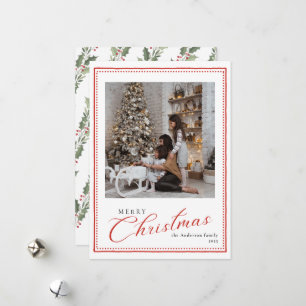 Cartão De Festividades Foto de Natal Vintage com Letra Minimal