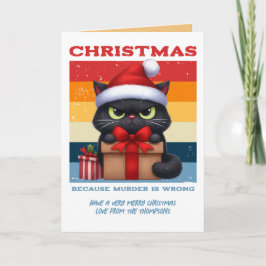 Cartão De Festividades Foto de Natal Vintage Engraçada de Gato ao Pé da L