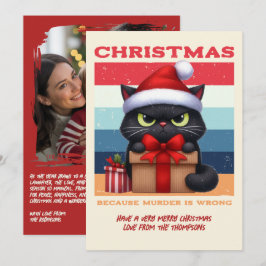Cartão De Festividades Foto de Natal Vintage Retro de Gato Divertido