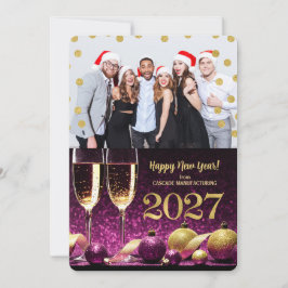 Cartão De Festividades Foto de Negócios Champanhe Roxo Dourado Ano Novo 2
