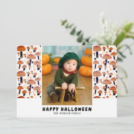 Cartão De Festividades Foto de outono de cogumelo laranja de Halloween fe