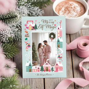 Cartão De Festividades Foto de Papais noeis de Workshop Elf Rosa Polonês 