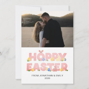 Cartão De Festividades Foto de Páscoa Feliz com Padrão Moderno Simples El