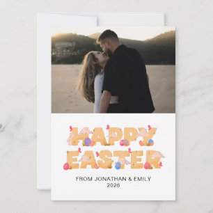 Cartão De Festividades Foto de Páscoa Feliz com Padrão Moderno Simples El