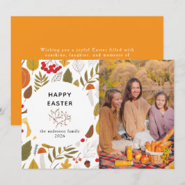 Cartão De Festividades Foto de Páscoa Feliz Floral Moderna e Ovos Elegant