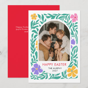 Cartão De Festividades Foto de Páscoa Floral Oval Simples e Elegante da F