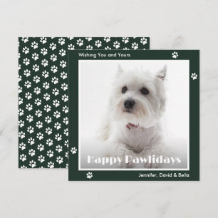 Cartão De Festividades Foto de Pegadas de Pata de Westie Verde
