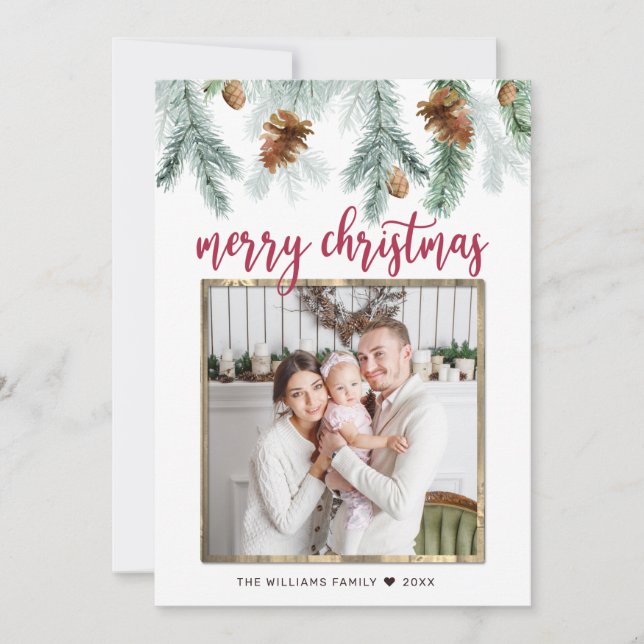 Cartão De Festividades Foto de Pine de Natal Rustic Red Felry (Frente)