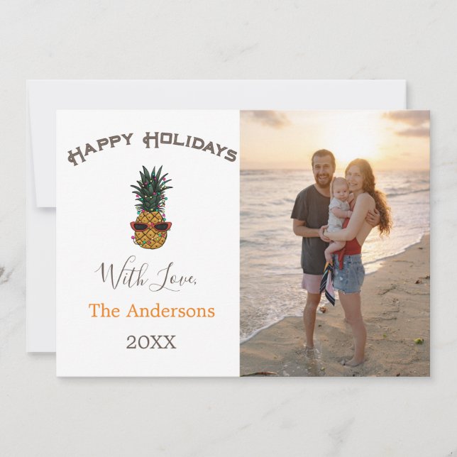 Cartão De Festividades Foto de Pineapple Merry Christmas Beach (Frente)