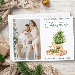 Cartão De Festividades Foto de pinheiro de aquarela com caligrafia<br><div class="desc">Cartão de Feriado de Árvore de Caneta de Caligrafia Elegante Moderno - Tenha Um Natal Feliz</div>