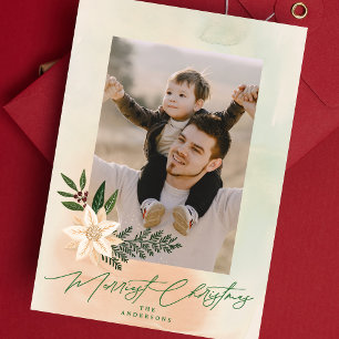 Cartão De Festividades Foto de Poinsettia em Aquarela de Natal Moderno