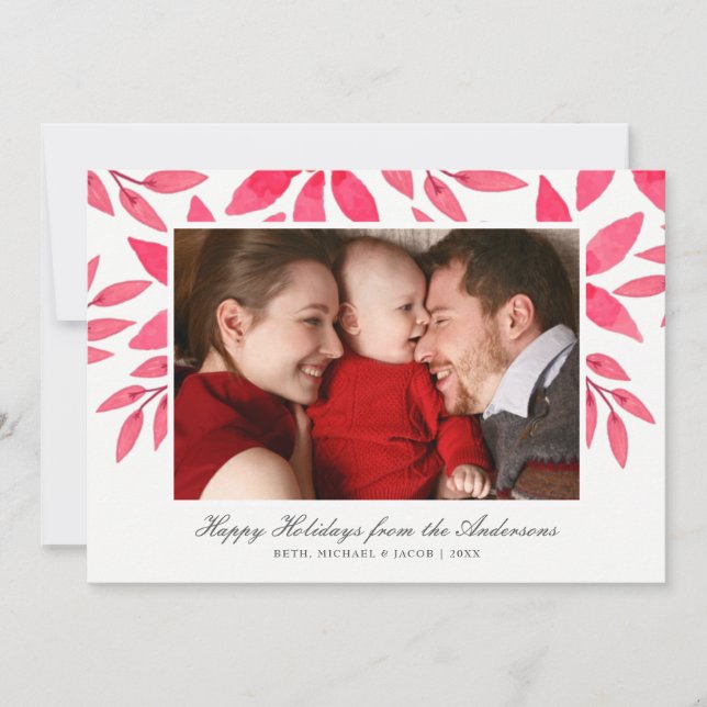 Cartão De Festividades Foto de Poinsettia Pintada Pintada Pela Água De Na (Frente)