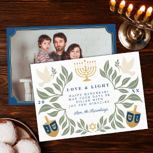 Cartão De Festividades Foto de Pombo Judaico do Hanukkah Branco