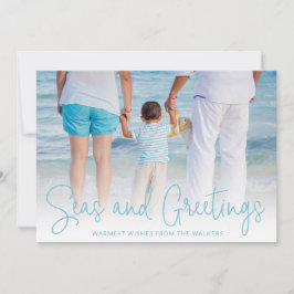 Cartão De Festividades Foto de praia aqua simples Natal elegante