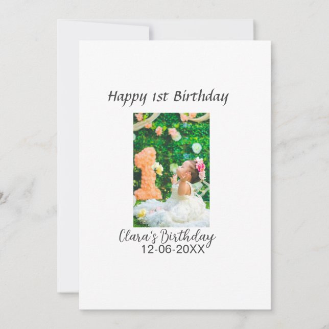 Cartão De Festividades Foto de primeiro aniversario feliz simples e elega (Frente)