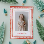 Cartão De Festividades Foto de quadro de aquarela vermelho e rosa desenha<br><div class="desc">Uma imagem desenhada à mão com detalhes de aquarela faz deste cartão com fotos de feriado uma alegria de abrir no correio! Carrapatos vermelhos ao longo da borda e pincéis de aquarela cor-de-rosa espiando através da alegria e diversão ao redor da sua foto favorita. Arte e design por Annie Montgomery...</div>