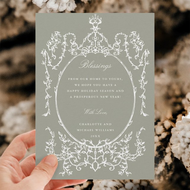 Cartão De Festividades Foto de quadro de imagem clássica verde neutro (Criador carregado)