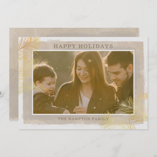 Cartão De Festividades Foto de Ramos Dourados de Pinheiro na Rustic Vinta (Frente/Verso)