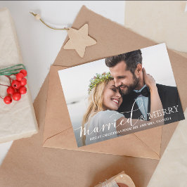 Cartão De Festividades Foto de Recém-Casados Casados e Alegres Coroa de A