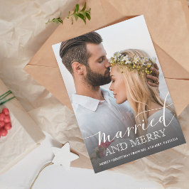Cartão De Festividades Foto de Recém-Casados Casados e Felizes com Ombre 