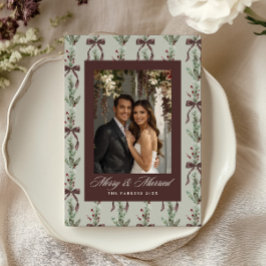 Cartão De Festividades Foto de Recém-Casados com Padrão de Arco de Raminh