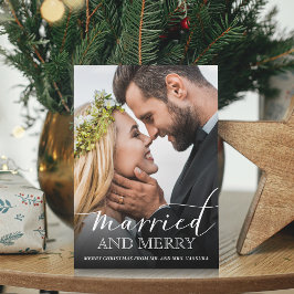 Cartão De Festividades Foto de Recém-Casados Moderna Casados e Felizes