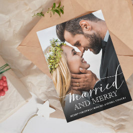 Cartão De Festividades Foto de Recém-Casados Moderna Casados e Felizes