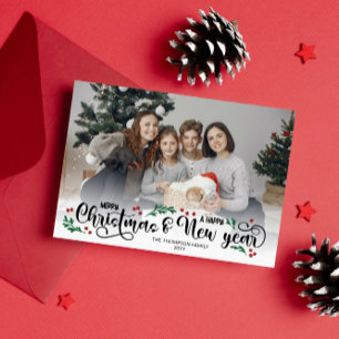 Cartão De Festividades Foto de Red Berries Feliz ano novo Feliz de Natal