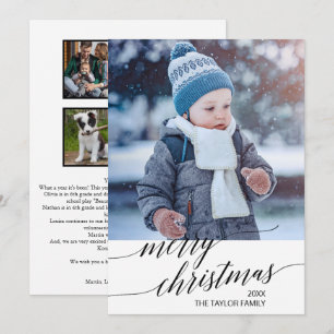 Cartão De Festividades Foto de Revisão do Ano de Caligrafia Preta Elegant