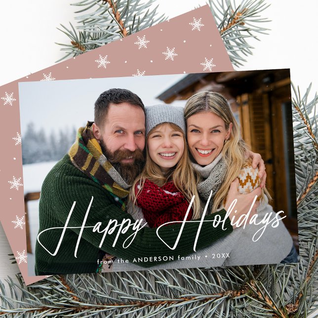 Cartão De Festividades Foto de Rosa Dusty de Script de Assinatura Moderna (Criador carregado)