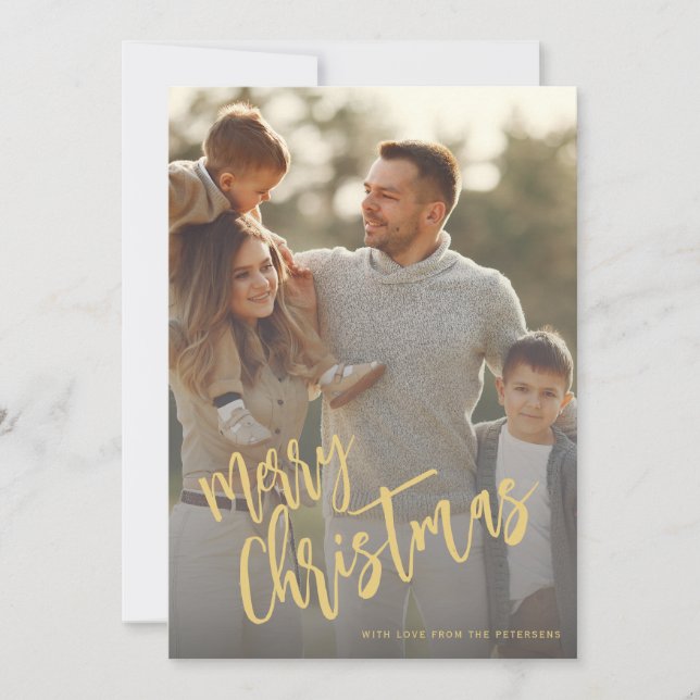 Cartão De Festividades Foto de roteiro de ouro falso Feliz Natal (Frente)