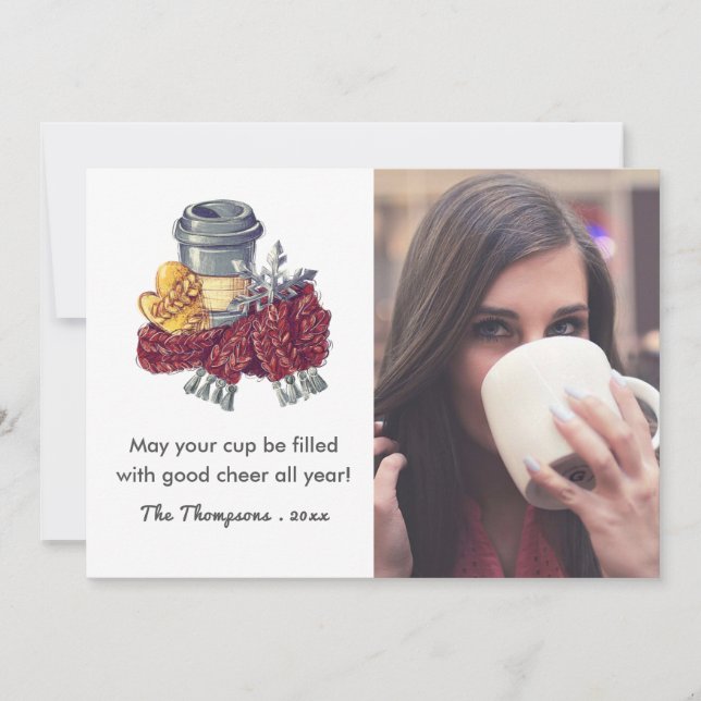 Cartão De Festividades Foto de saudação de Natal do Café Lover (Frente)