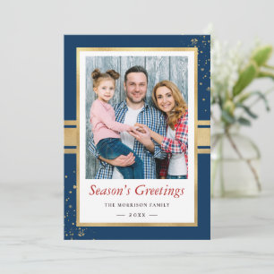 Cartão De Festividades Foto de Saudações de Faux Gold Foil Frame Season