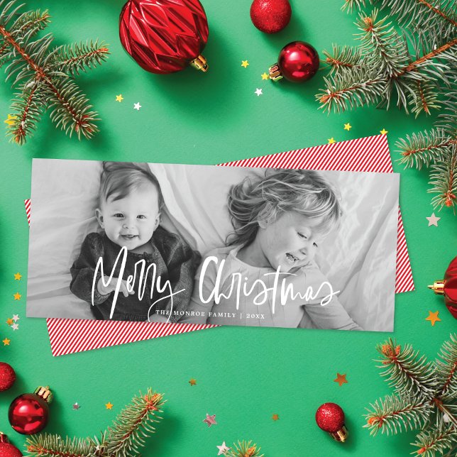 Cartão De Festividades Foto de Script de Caligrafia Branca Moderna Funky (Criador carregado)