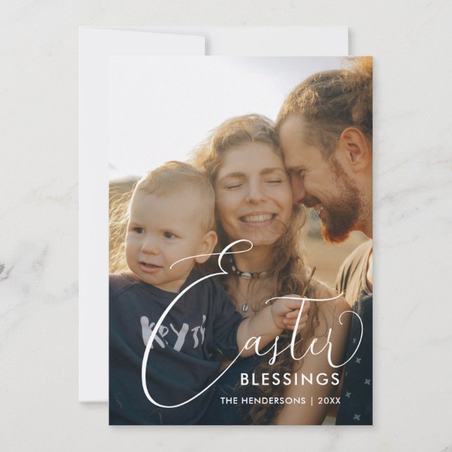 Cartão De Festividades Foto de Script Elegante de Bênçãos de páscoa (Frente)