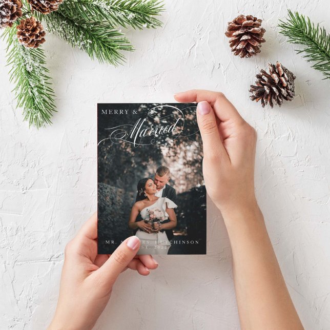 Cartão De Festividades Foto de Script Elegante de feliz e Casado (Criador carregado)