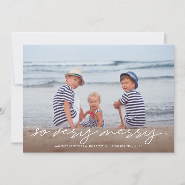 Cartão De Festividades Foto de Script Manuscrito de Natal Muito Feliz (Frente)