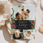 Cartão De Festividades Foto de Script Moderno Botânico da Cinza Escura Ch<br><div class="desc">Esta coleção apresenta florais vermelhos de aquarela,  bagas e verde de inverno com tipografia moderna e elegante,  com padrão botânico de inverno.</div>